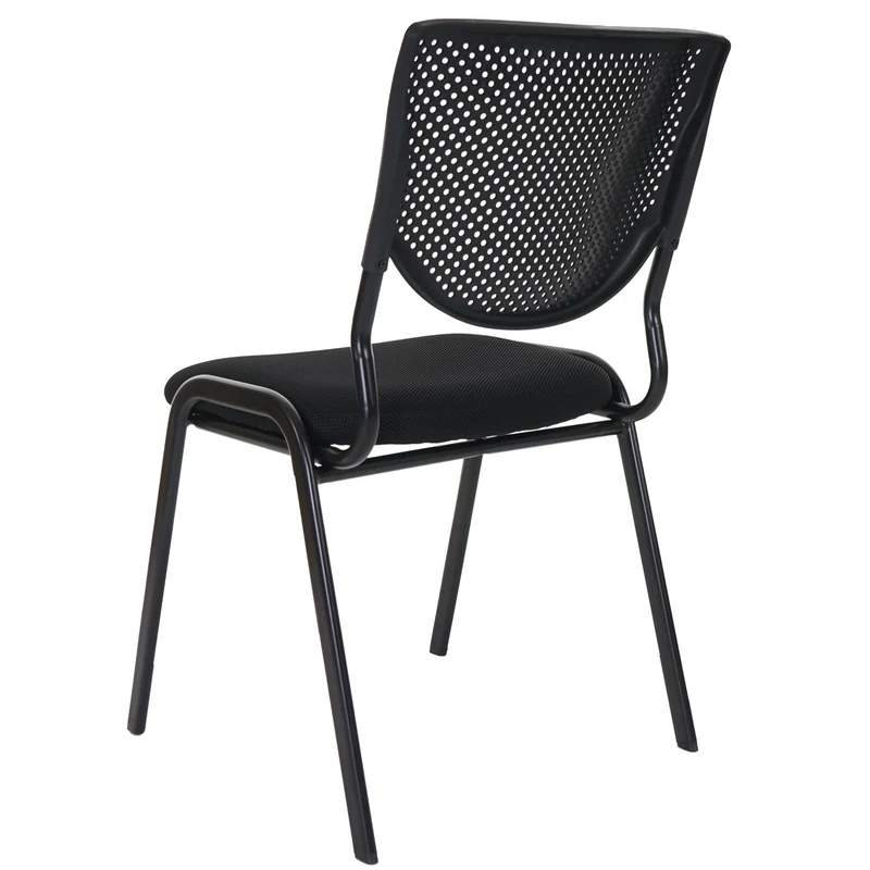 Lot de 4 chaises de bureau sans roulettes conférence réunion empilable en tissu maille noir 04_0000550