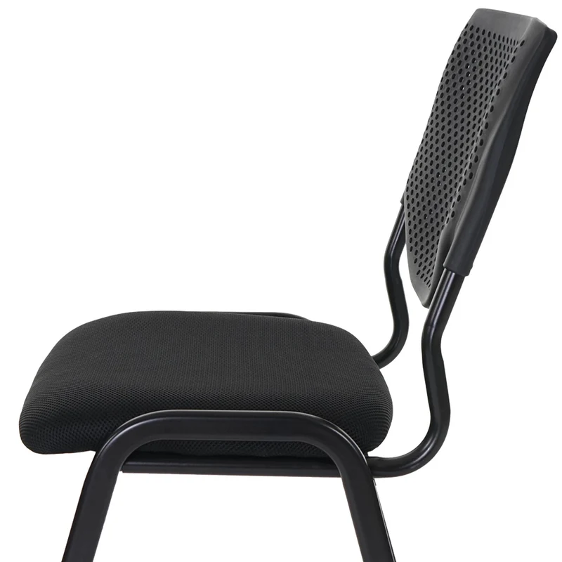 Lot de 4 chaises de bureau sans roulettes conférence réunion empilable en tissu maille noir 04_0000550
