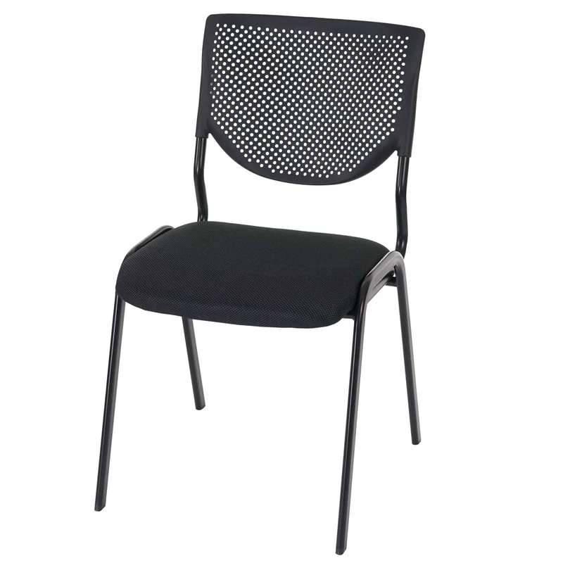 Lot de 4 chaises de bureau sans roulettes conférence réunion empilable en tissu maille noir 04_0000550