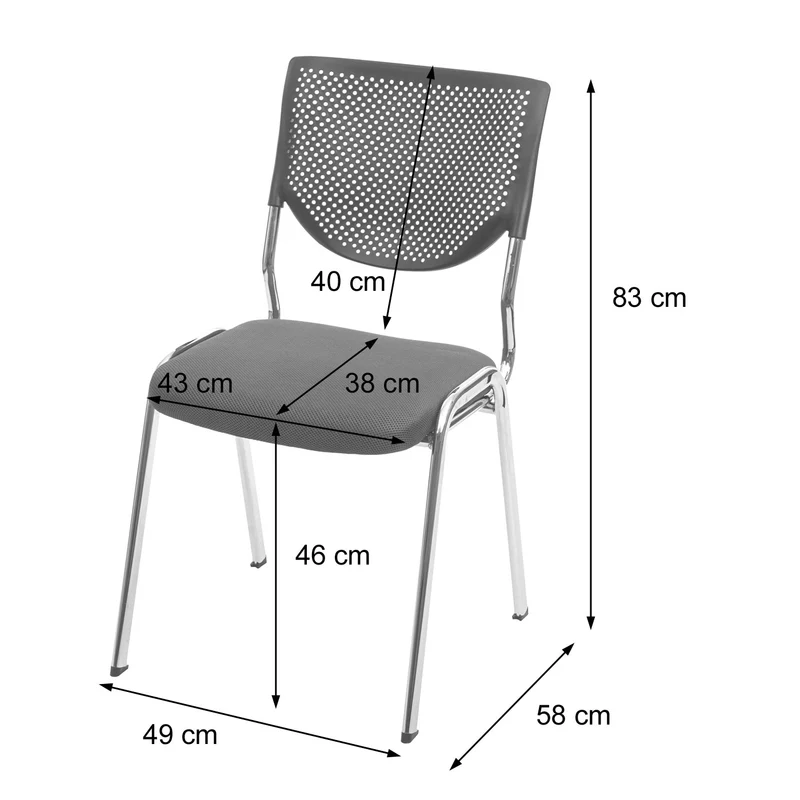 Lot de 4 chaises de bureau sans roulettes conférence réunion empilable en tissu maille noir 04_0000550
