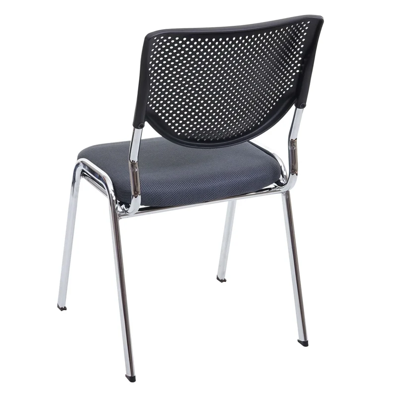 Lot de 4 chaises de bureau sans roulettes conférence réunion empilable en tissu maille gris 04_0000549