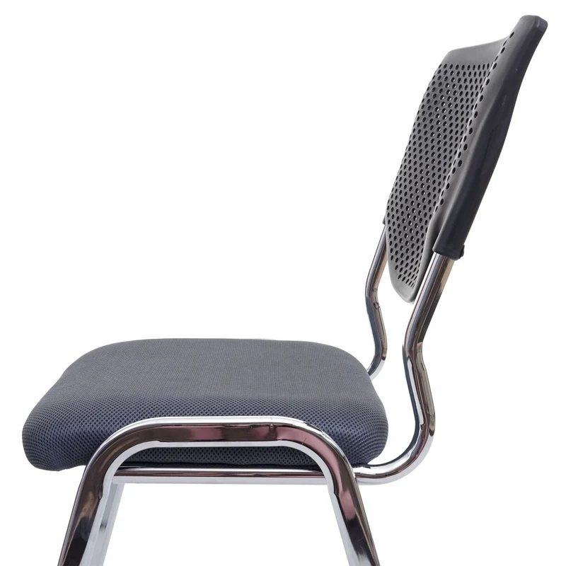 Lot de 4 chaises de bureau sans roulettes conférence réunion empilable en tissu maille gris 04_0000549