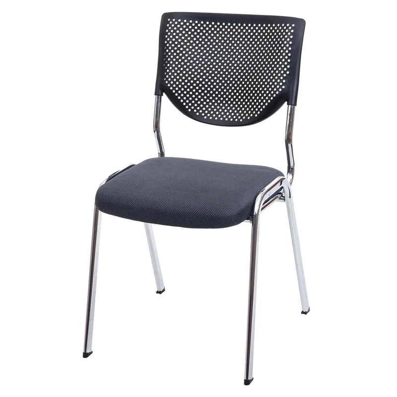 Lot de 4 chaises de bureau sans roulettes conférence réunion empilable en tissu maille gris 04_0000549