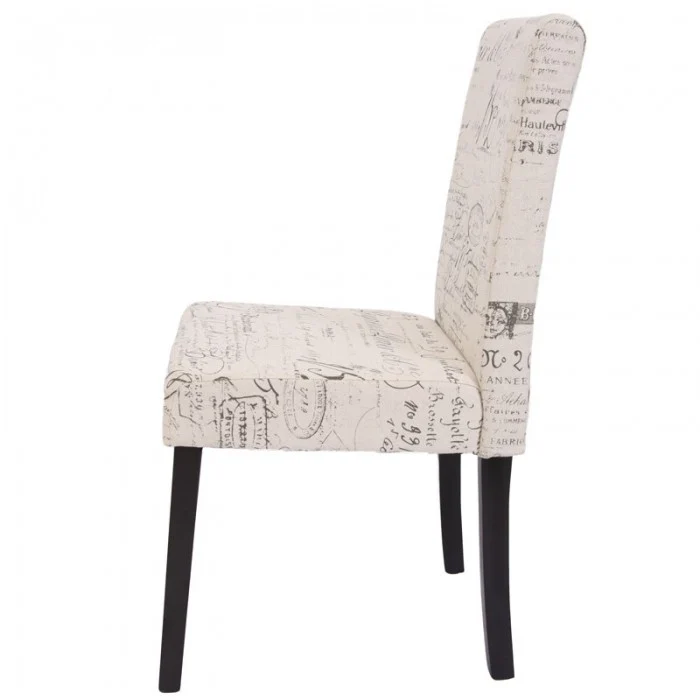 Lot de 6 chaises de salle à manger en tissu crème imprimé pieds foncés CDS04230