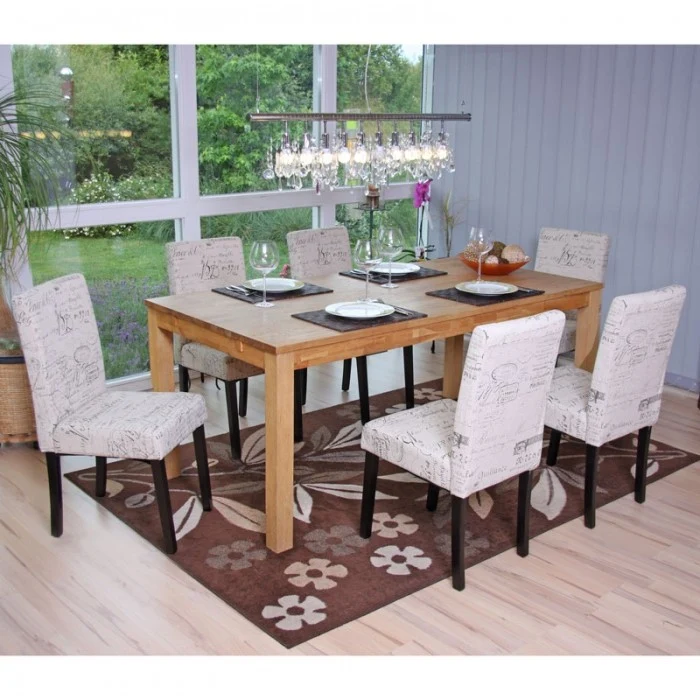 Lot de 6 chaises de salle à manger en tissu crème imprimé pieds foncés CDS04230