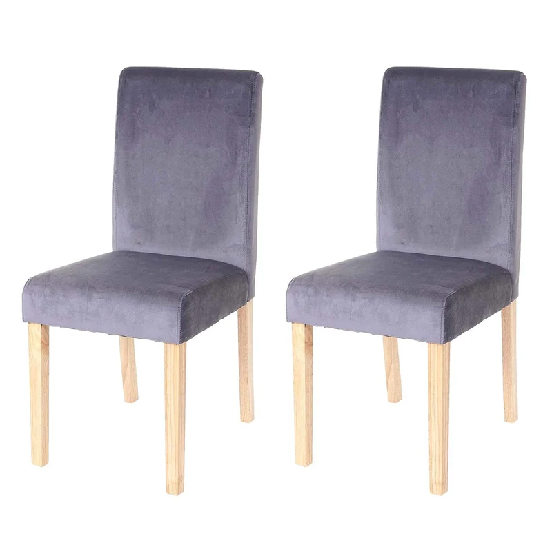 Lot de 2 chaises de salle à manger / cuisine en tissu velours gris CDS04410