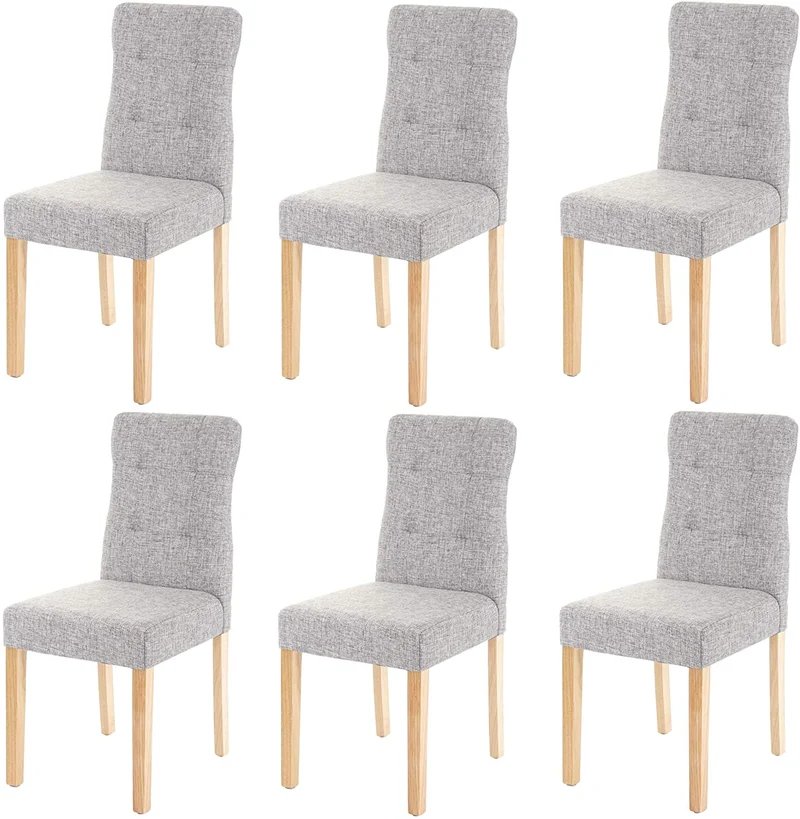 Lot de 6 chaises de salle à manger en tissu gris pieds en bois clair CDS04645