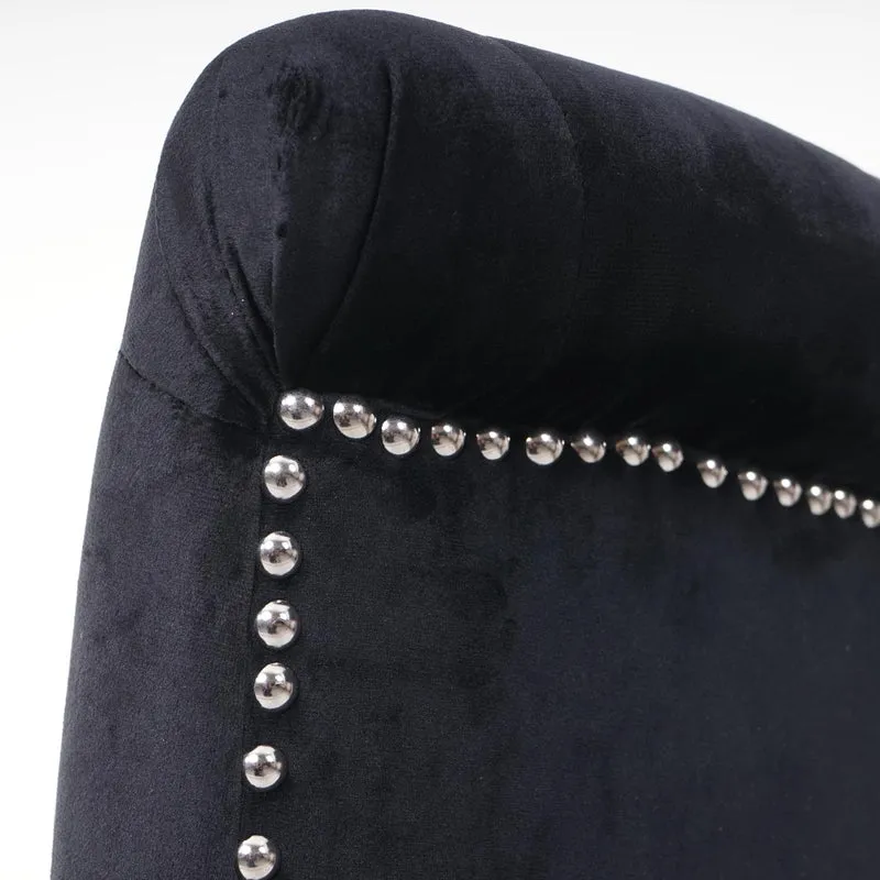Lot de 2 chaises à manger cuisine en velours noir avec décoration bouton cristal pieds bois clairs 04_0000353
