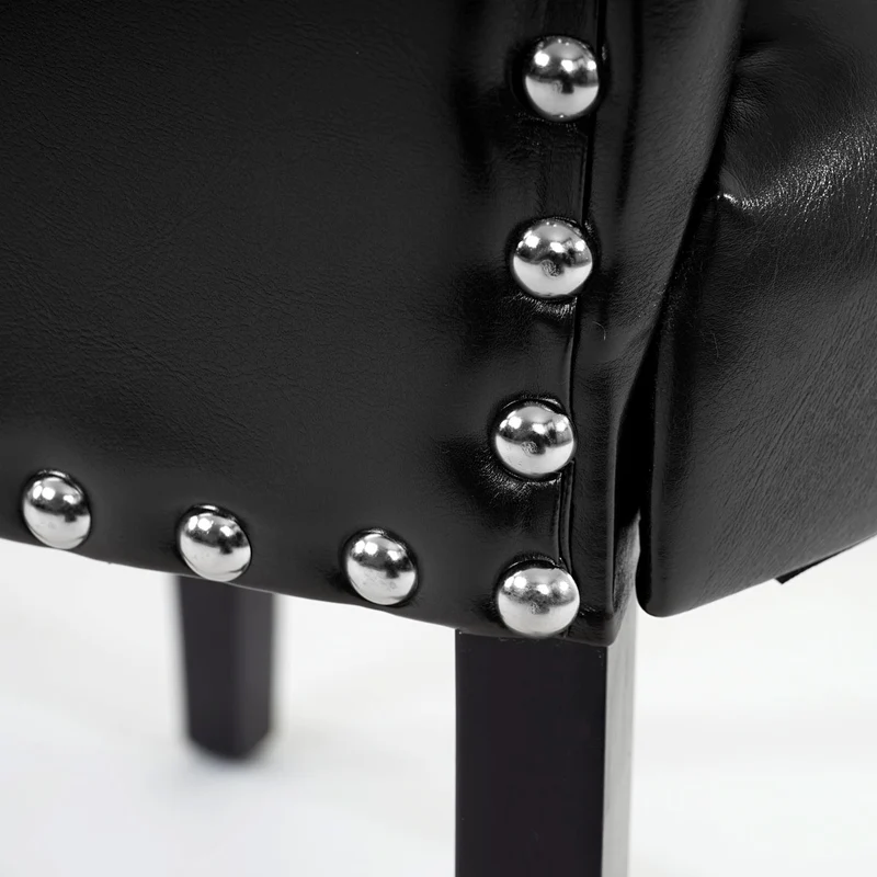 2x chaises à manger Chesterfield synthétique noir pieds foncés bouton sur dossier 04_0000325