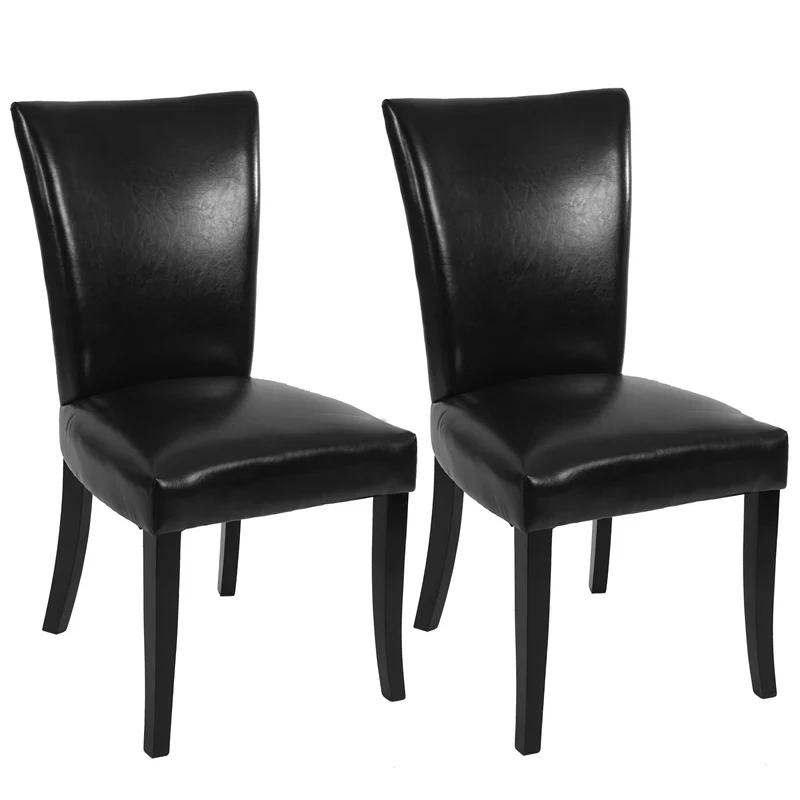 2x chaises à manger Chesterfield synthétique noir pieds foncés bouton sur dossier 04_0000325