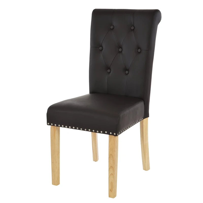2x chaises de salle à manger chesterfield synthétique marron foncé pieds foncés design moderne et chic 04_0000321