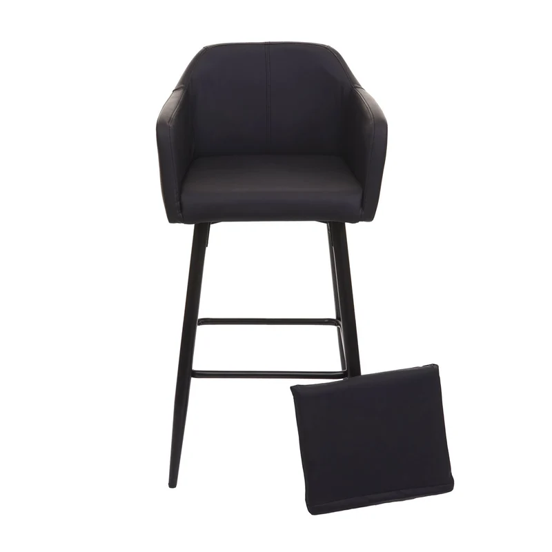 Tabouret de bar chaise haute comptoir avec repose-pieds en métal assise en synthétique noir design moderne 04_0001206