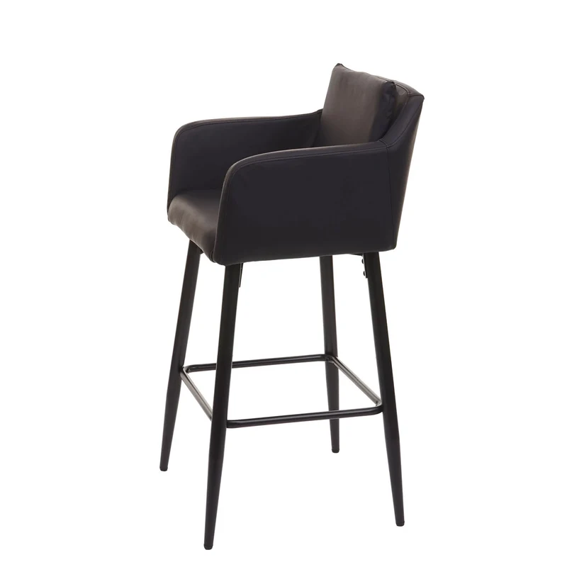 Tabouret de bar chaise haute comptoir avec repose-pieds en métal assise en synthétique noir design moderne 04_0001206