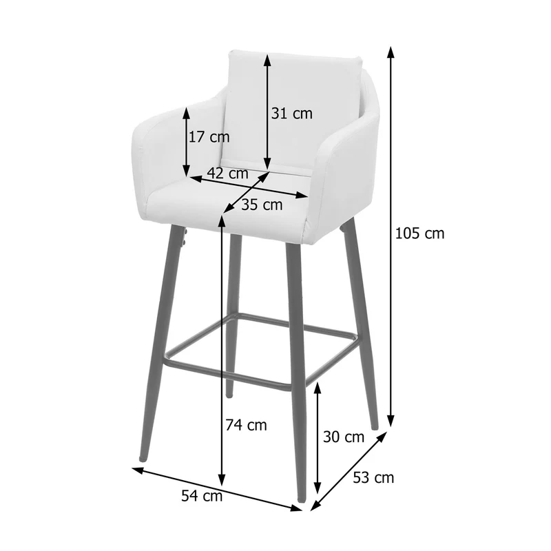 Tabouret de bar chaise haute comptoir avec repose-pieds en métal assise en synthétique noir design moderne 04_0001206