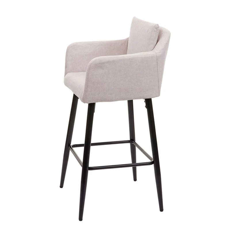 Tabouret de bar chaise haute comptoir avec repose-pieds en métal assise en tissu crème design moderne 04_0001244