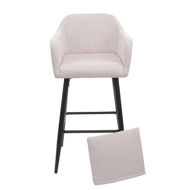 Tabouret de bar chaise haute comptoir avec repose-pieds en métal assise en tissu crème design moderne 04_0001244