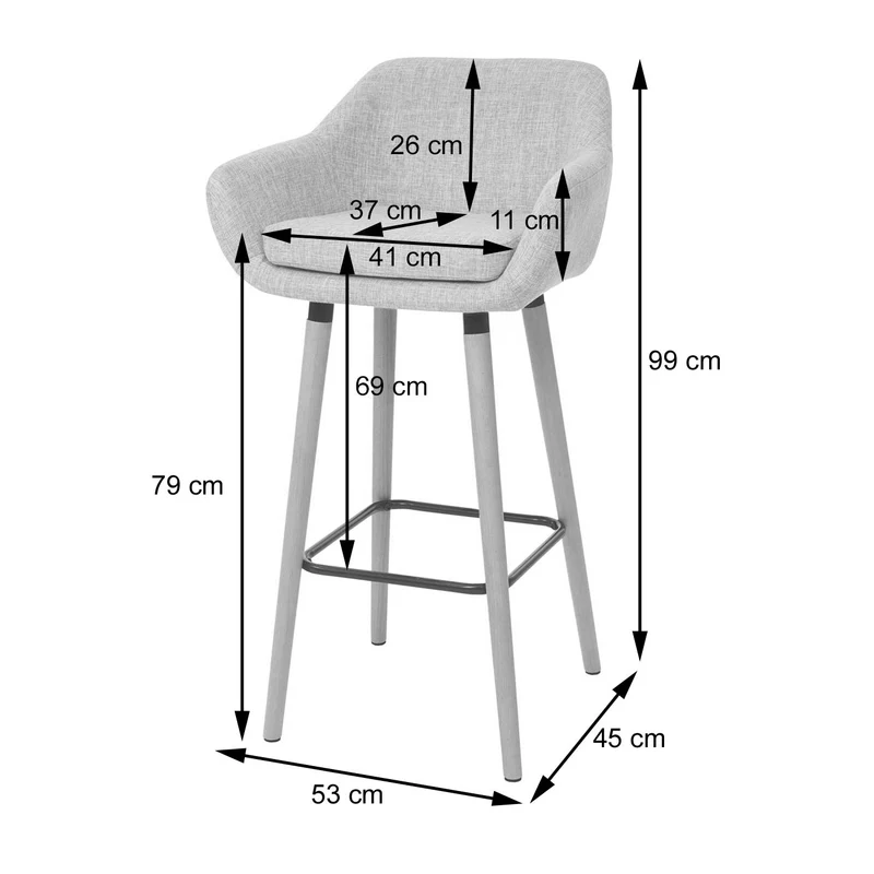 Tabouret de bar chaise de comptoir x1 avec repose-pieds en tissu gris style scandinave 04_0005300