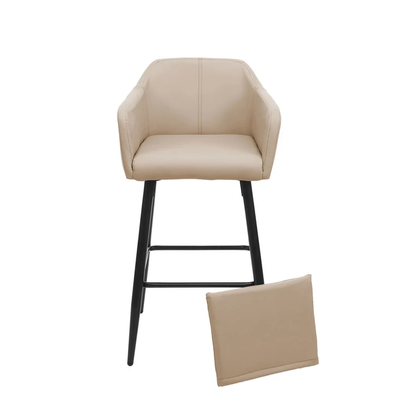 Tabouret de bar chaise haute comptoir avec repose-pieds en métal assise en synthétique taupe design moderne 04_0005293