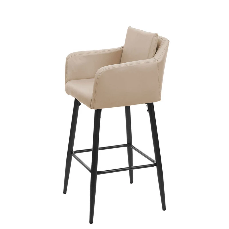 Tabouret de bar chaise haute comptoir avec repose-pieds en métal assise en synthétique taupe design moderne 04_0005293