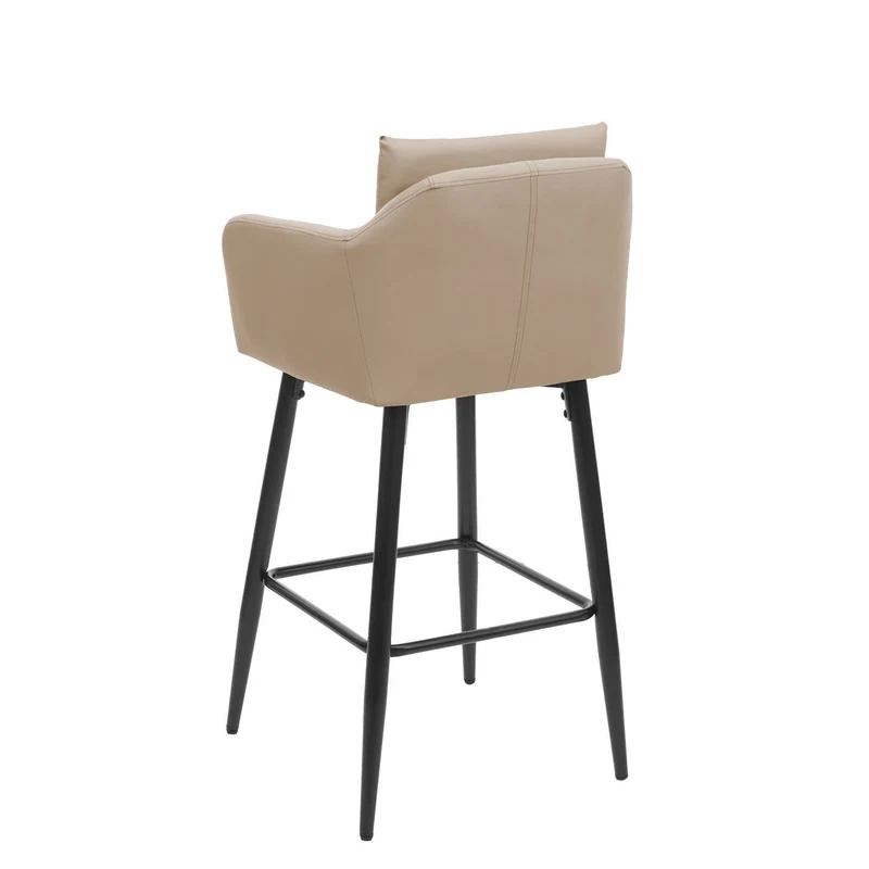 Tabouret de bar chaise haute comptoir avec repose-pieds en métal assise en synthétique taupe design moderne 04_0005293