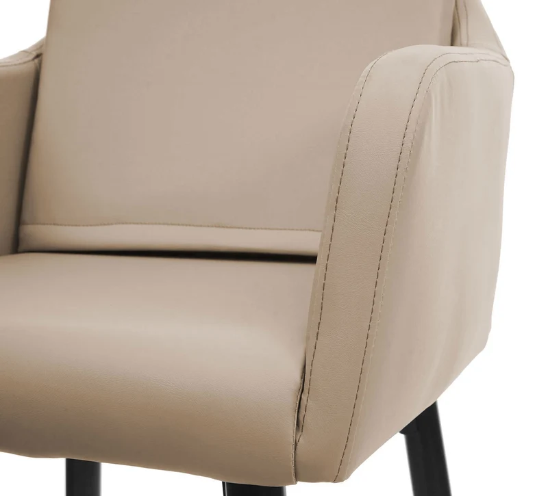 Tabouret de bar chaise haute comptoir avec repose-pieds en métal assise en synthétique taupe design moderne 04_0005293