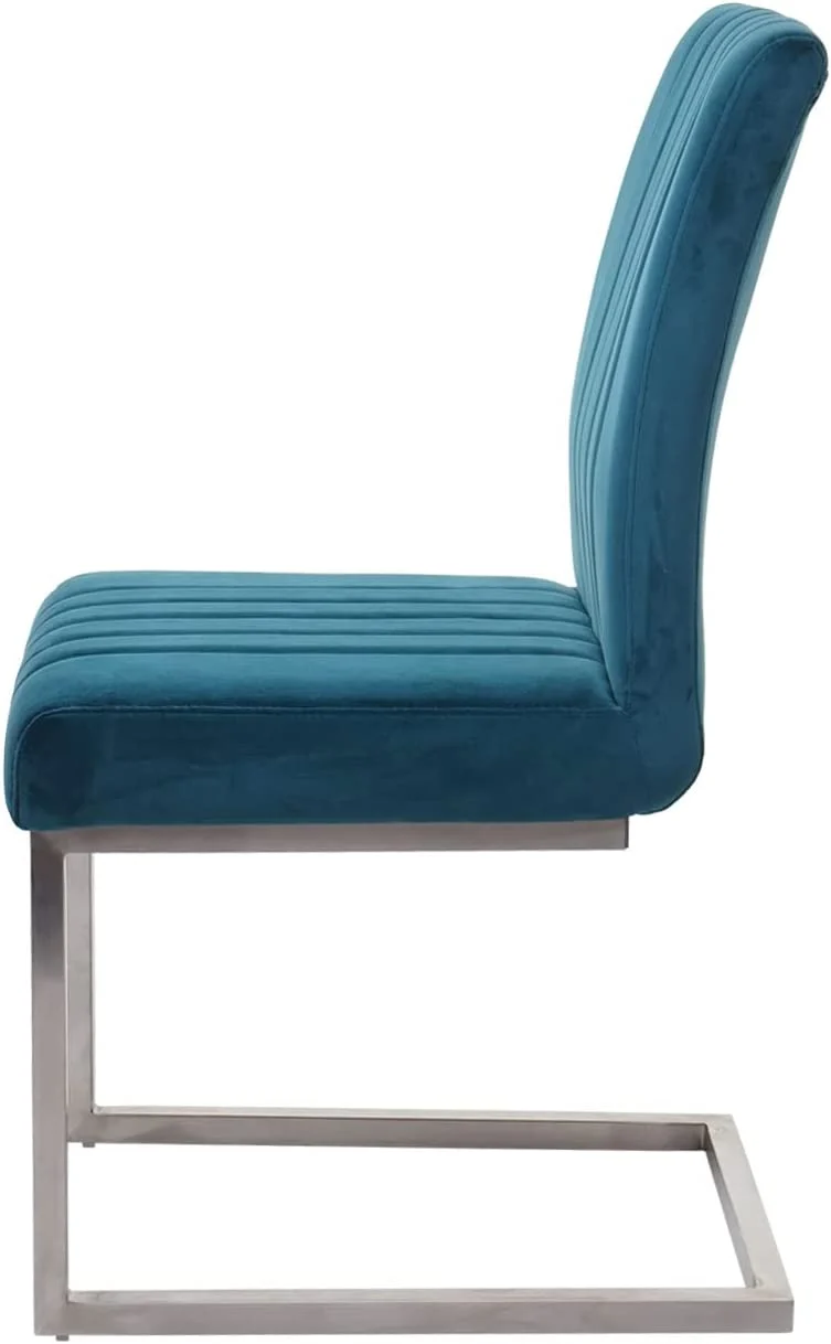 Lot de 2 chaises de salle à manger chaise de conférence en acier inoxydable brossé velours bleu turquoise CDS04485