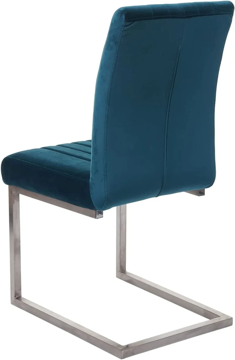 Lot de 2 chaises de salle à manger chaise de conférence en acier inoxydable brossé velours bleu turquoise CDS04485