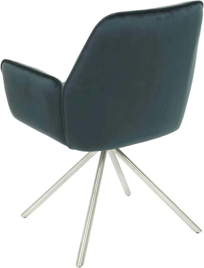 Chaise fauteuil rembourré salon bureau avec accoudoirs rotation 90° en velours vert pieds acier FAL04037