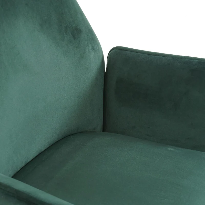 Chaise fauteuil rembourré salon bureau avec accoudoirs rotation 90° en velours vert pieds acier FAL04037