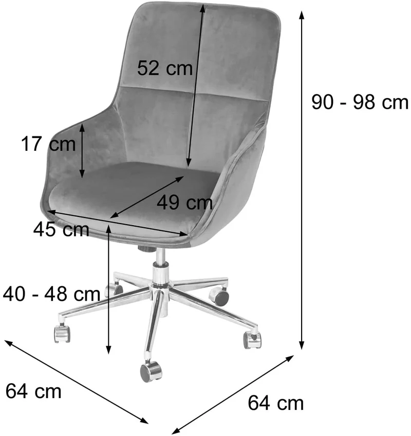 Chaise de bureau pivotante avec accoudoirs réglable en hauteur velours noir BUR04102