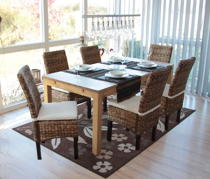 Lot de 2 chaises de salle à manger Bali en banane tresse sombre avec coussin design rustique 04_0000198