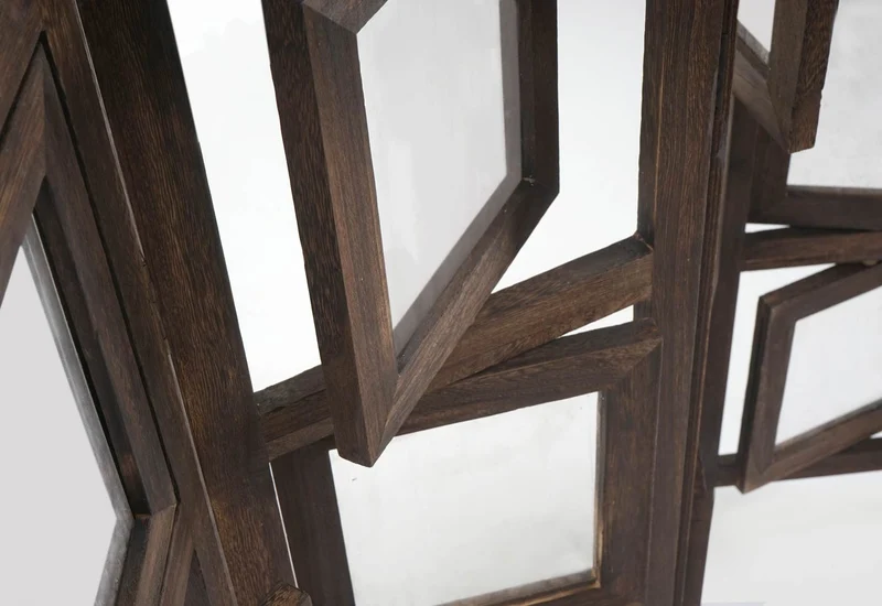 Paravent 4 panneaux marron en bois avec porte photos 160x125cm PAR04029