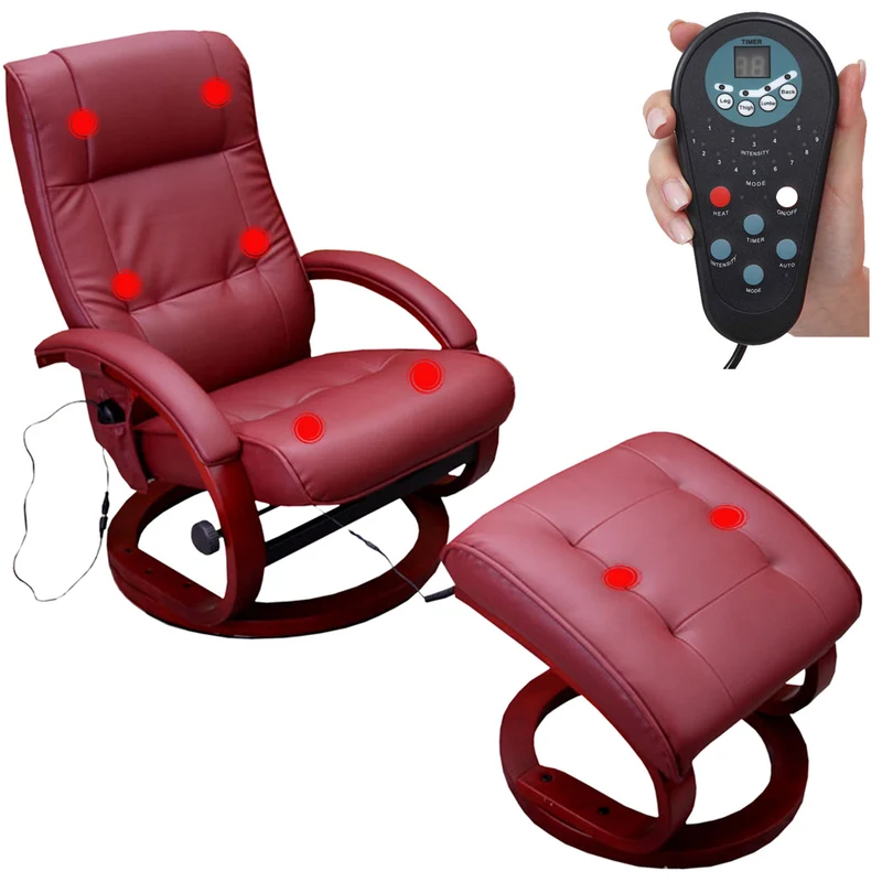 Fauteuil TV de massage relax fonction massage avec repose pieds synthétique bordeaux 04_0002014