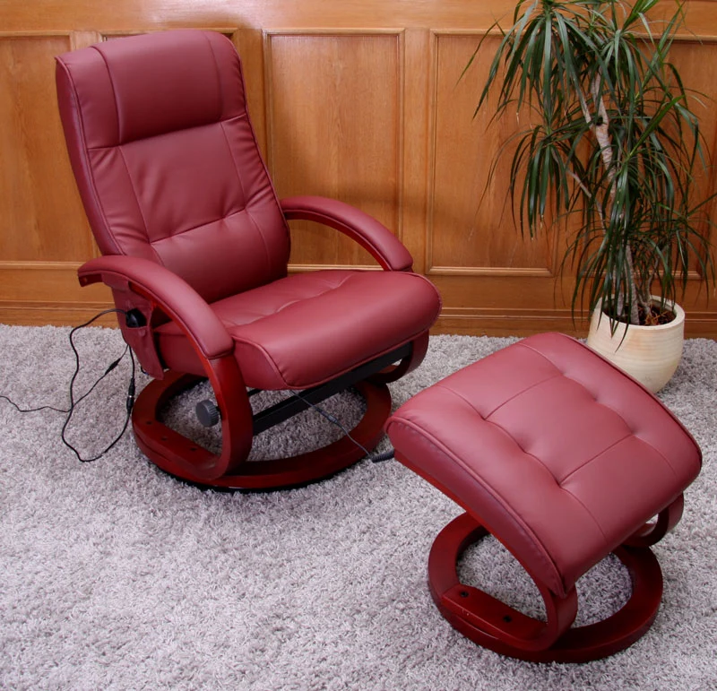 Fauteuil TV de massage relax fonction massage avec repose pieds synthétique bordeaux 04_0002014