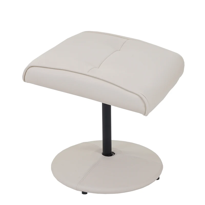 Fauteuil TV de relaxation pivotant avec tabouret rembourrage confortable et au dossier haut en synthétique crème 04_0003106