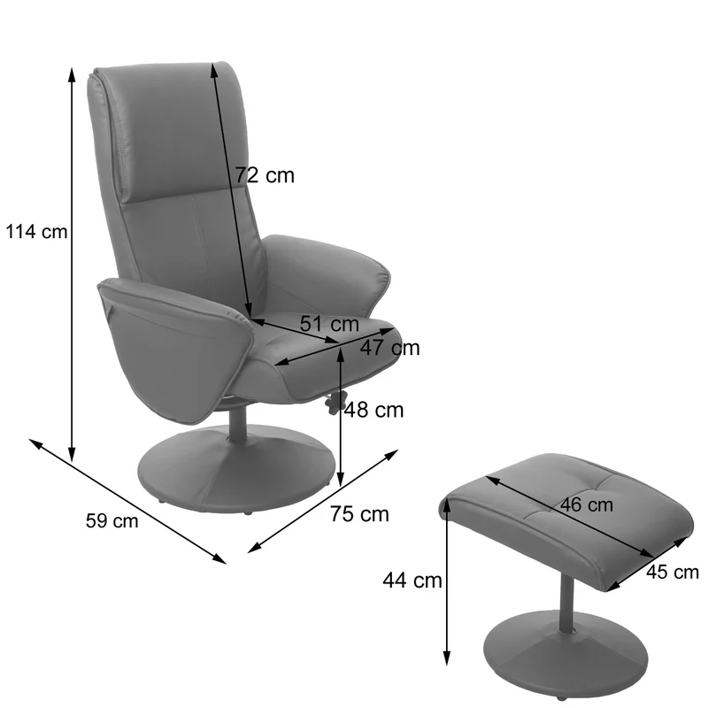 Fauteuil TV de relaxation pivotant avec tabouret rembourrage confortable et au dossier haut en synthétique crème 04_0003106