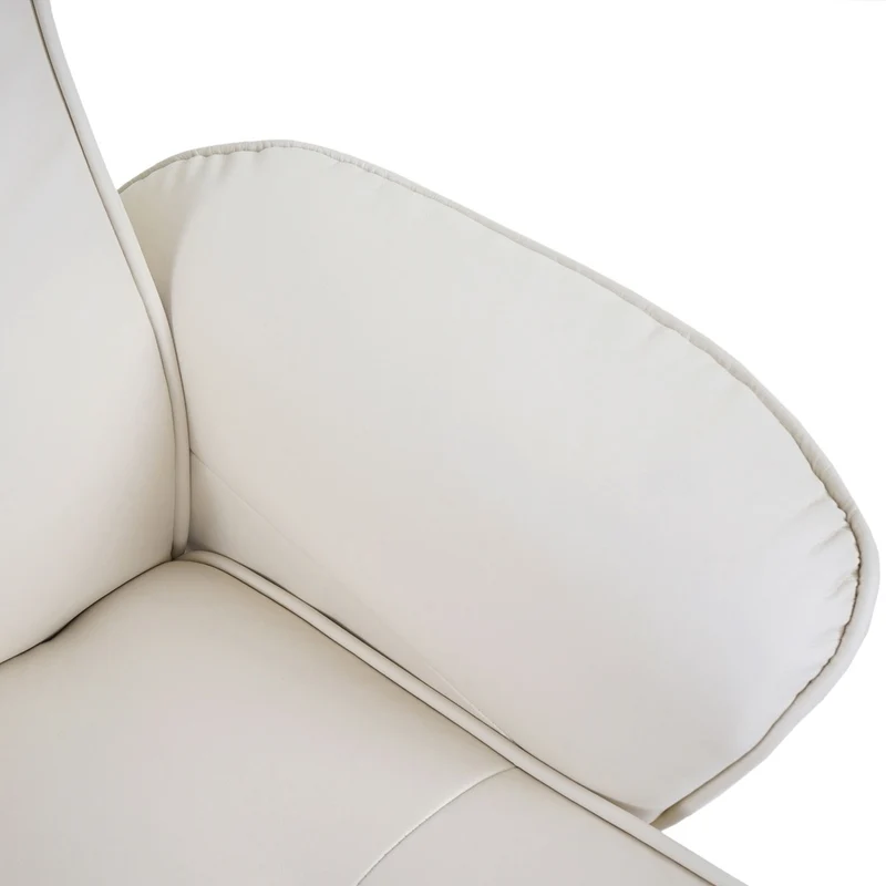 Fauteuil TV de relaxation pivotant avec tabouret rembourrage confortable et au dossier haut en synthétique crème 04_0003106