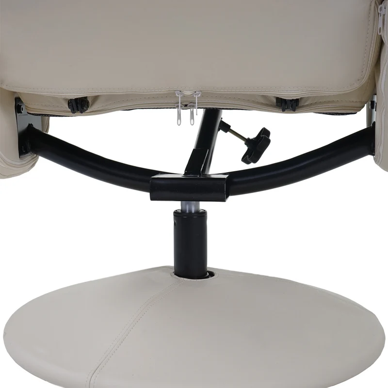 Fauteuil TV de relaxation pivotant avec tabouret rembourrage confortable et au dossier haut en synthétique crème 04_0003106