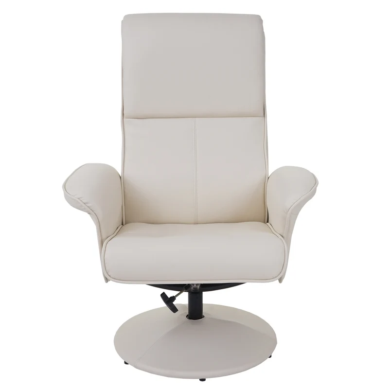 Fauteuil TV de relaxation pivotant avec tabouret rembourrage confortable et au dossier haut en synthétique crème 04_0003106