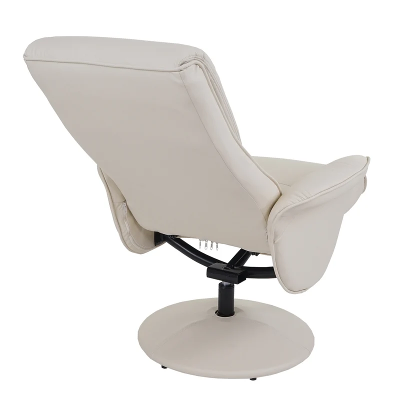 Fauteuil TV de relaxation pivotant avec tabouret rembourrage confortable et au dossier haut en synthétique crème 04_0003106