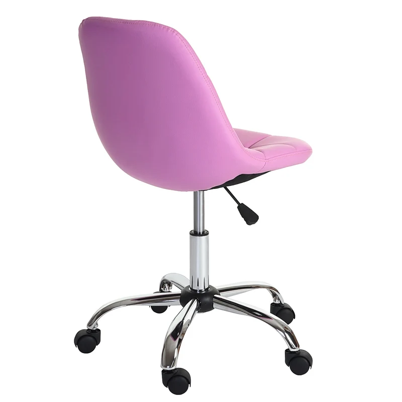 Chaise de bureau pivotante tabouret sur roulettes en synthétique rose 04_0002032