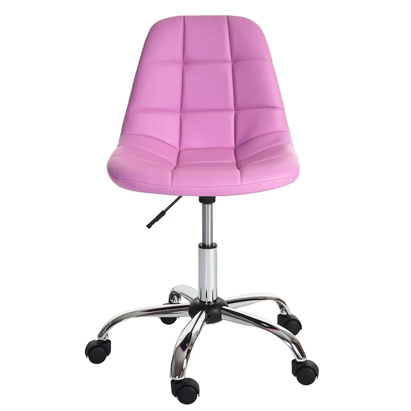 Chaise de bureau pivotante tabouret sur roulettes en synthétique rose 04_0002032