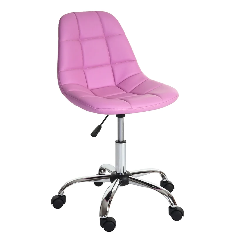 Chaise de bureau pivotante tabouret sur roulettes en synthétique rose 04_0002032