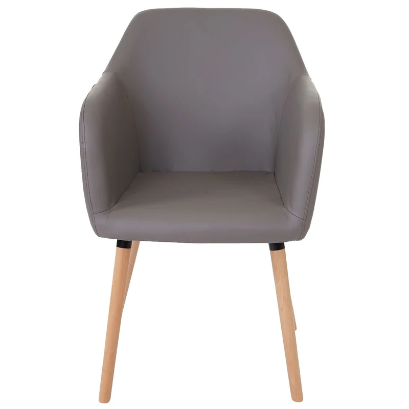 Chaise de salle à manger cuisine design rétro en synthétique gris taupe pieds bois clair 04_0002362