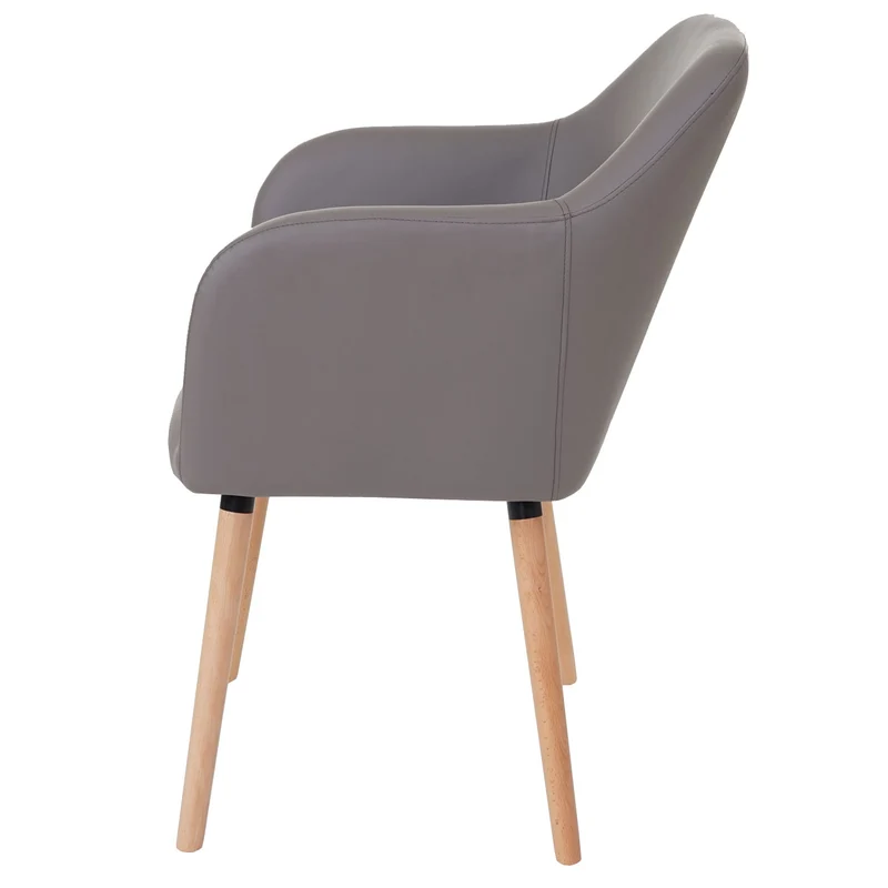Chaise de salle à manger cuisine design rétro en synthétique gris taupe pieds bois clair 04_0002362