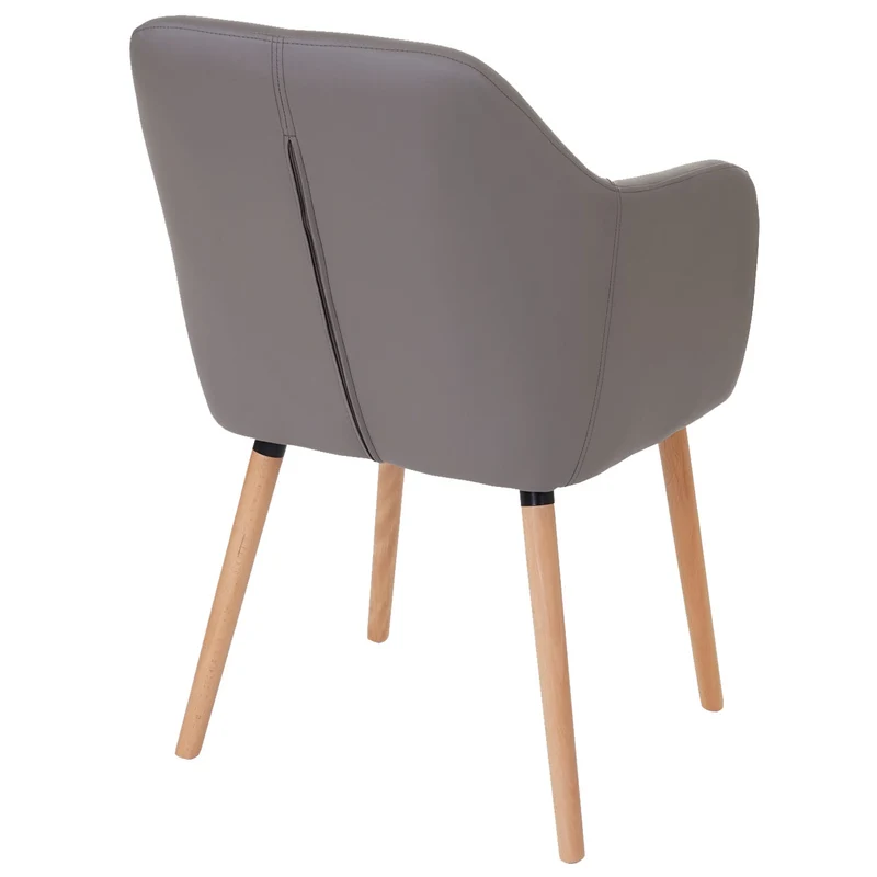 Chaise de salle à manger cuisine design rétro en synthétique gris taupe pieds bois clair 04_0002362