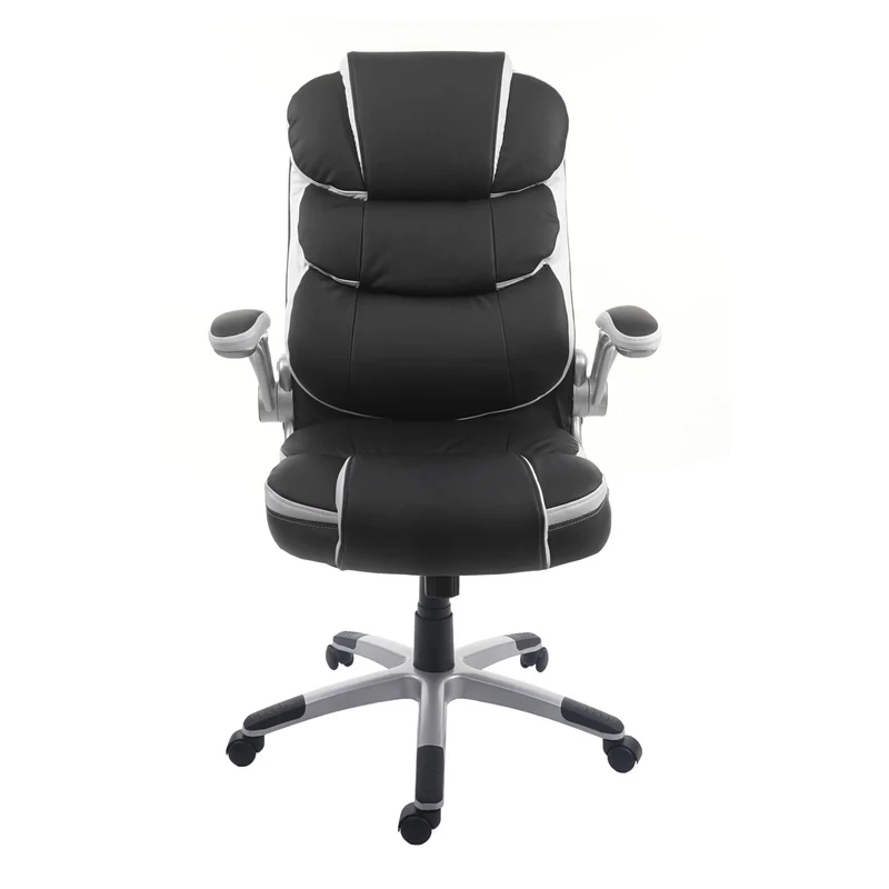 Fauteuil chaise de bureau sur roulettes hauteur réglable pivotant en synthétique noir 04_0001843