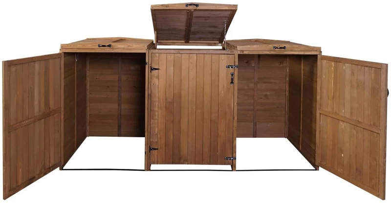 Abri de poubelles extérieur conteneurs à ordures avec couvercle jusqu'à 6 bacs 120x75x96 en bois certifié FSC marron 04_0005620