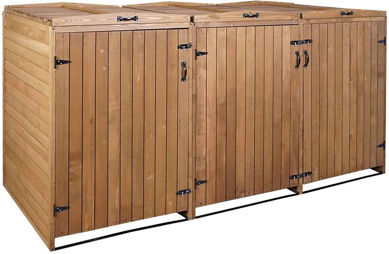 Abri de poubelles extérieur conteneurs à ordures avec couvercle jusqu'à 6 bacs 120x75x96 en bois certifié FSC marron 04_0005620