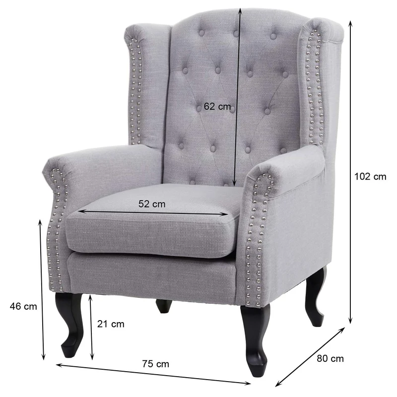 Fauteuil chesterfield fauteuil relaxation fauteuil club tissu/textile gris 04_0003085